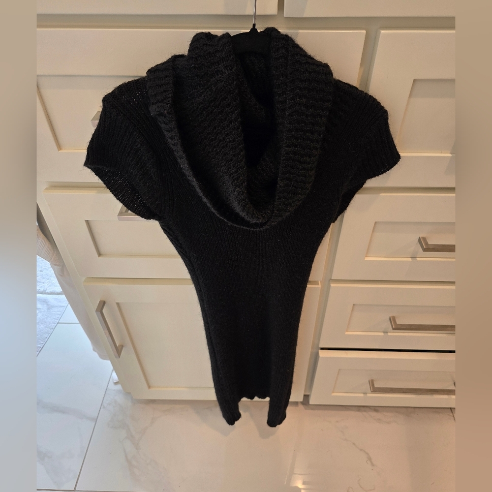 Super Warm, Black Big Turtle Neck Sweater Dress, Size M, Made in Italy